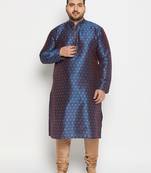 Men's egyptian blue silk blend kurta pyjama set