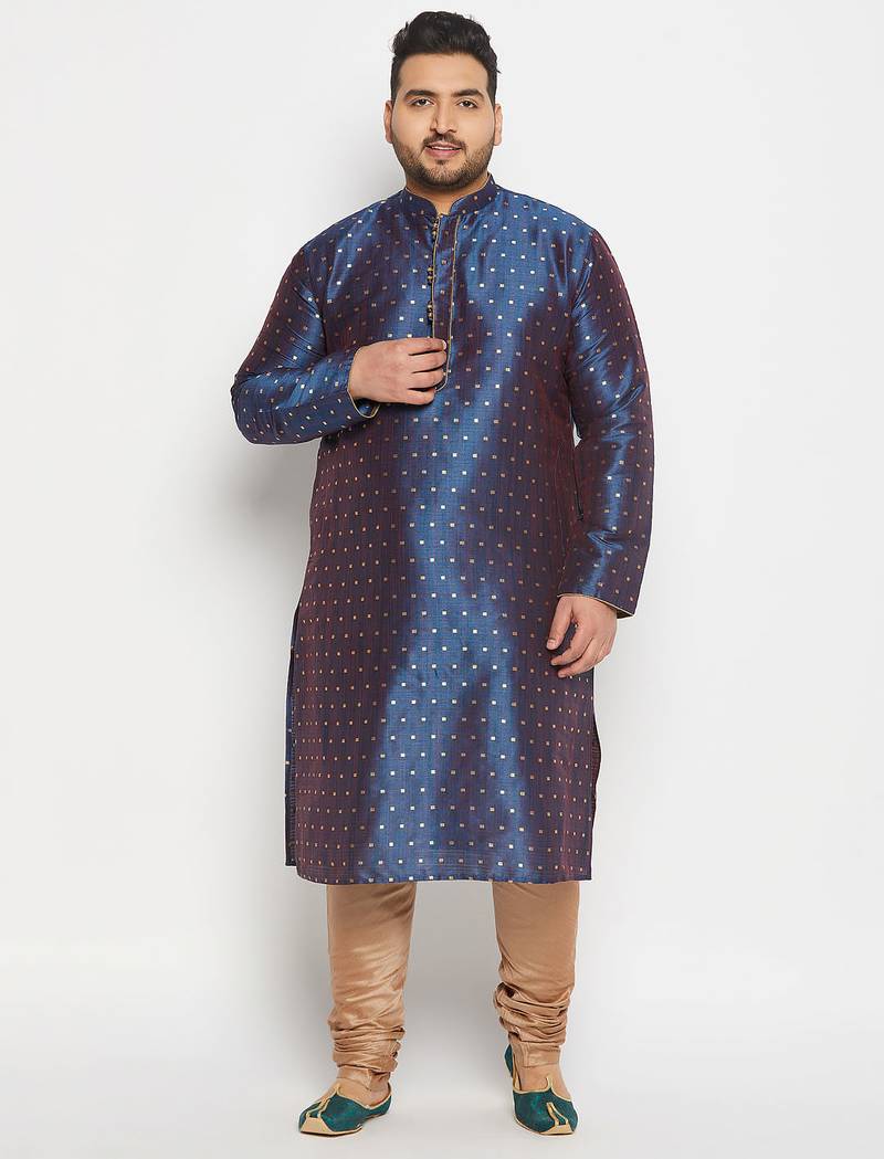 Men's egyptian blue silk blend kurta pyjama set