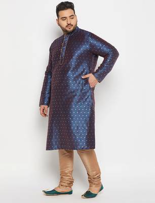 Men's egyptian blue silk blend kurta pyjama set 2