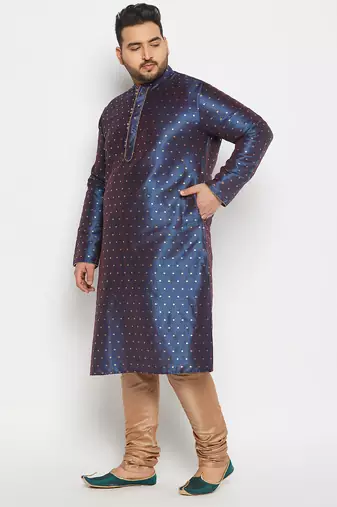 Men's egyptian blue silk blend kurta pyjama set