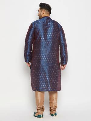 Men's egyptian blue silk blend kurta pyjama set 3