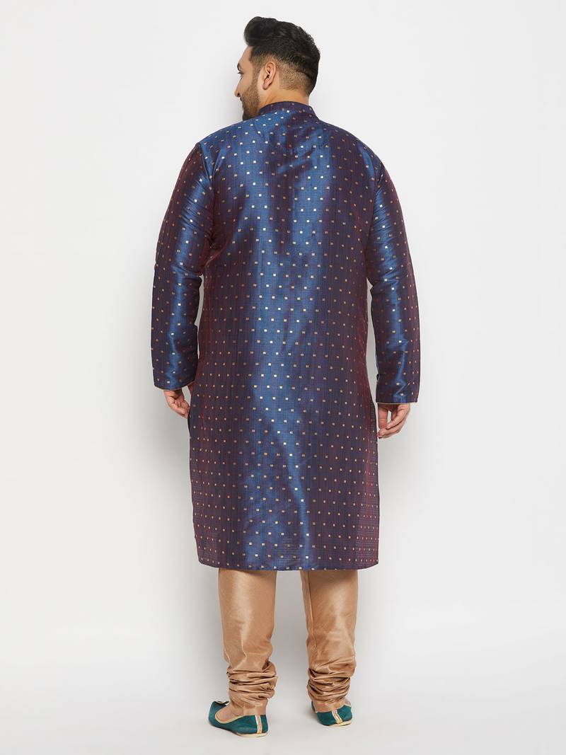 Men's egyptian blue silk blend kurta pyjama set