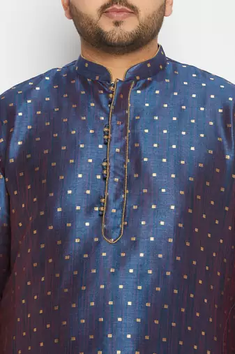 Men's egyptian blue silk blend kurta pyjama set