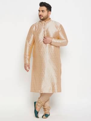 Men's gold silk blend kurta pyjama set 1