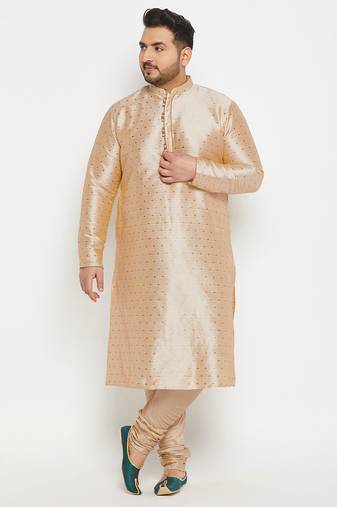 Men's gold silk blend kurta pyjama set