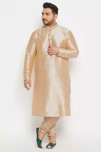 Men's gold silk blend kurta pyjama set