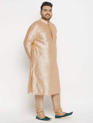 Men's gold silk blend kurta pyjama set 2