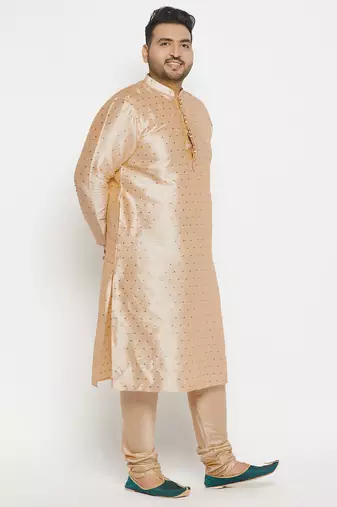 Men's gold silk blend kurta pyjama set