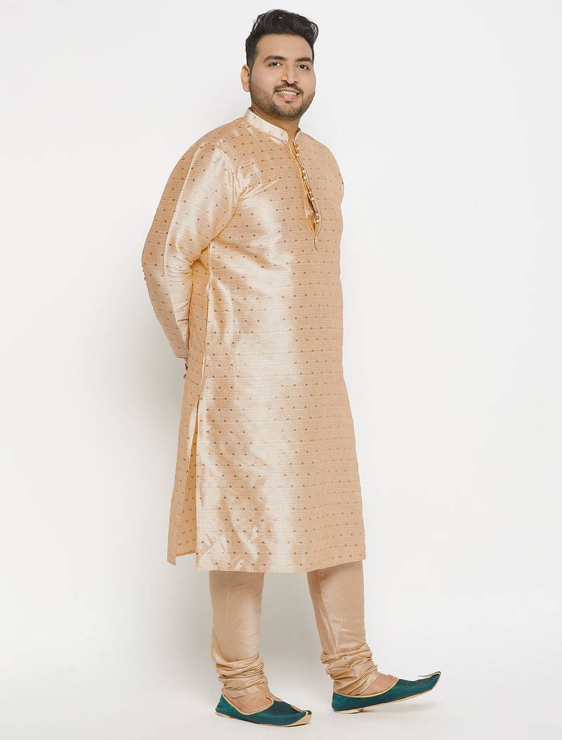 Men's gold silk blend kurta pyjama set