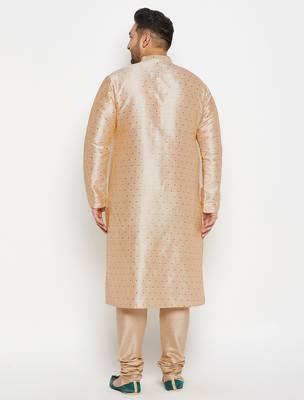 Men's gold silk blend kurta pyjama set 3