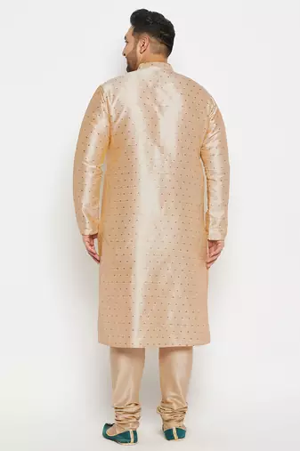 Men's gold silk blend kurta pyjama set
