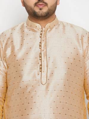 Men's gold silk blend kurta pyjama set 4