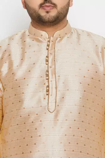 Men's gold silk blend kurta pyjama set