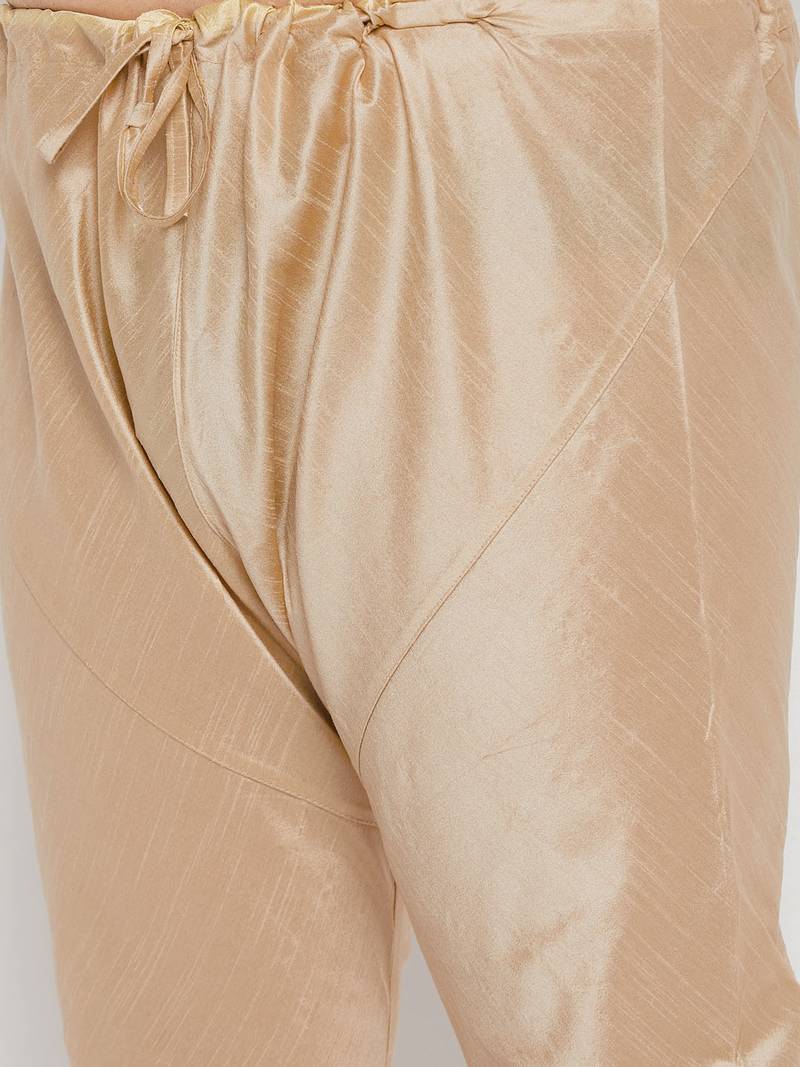 Men's gold silk blend kurta pyjama set