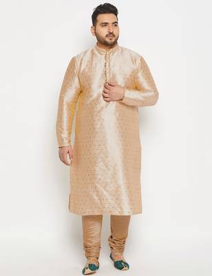 Men's gold silk blend kurta pyjama set 1