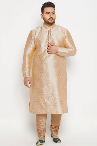 Men's gold silk blend kurta pyjama set