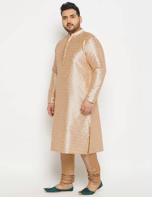 Men's gold silk blend kurta pyjama set 2
