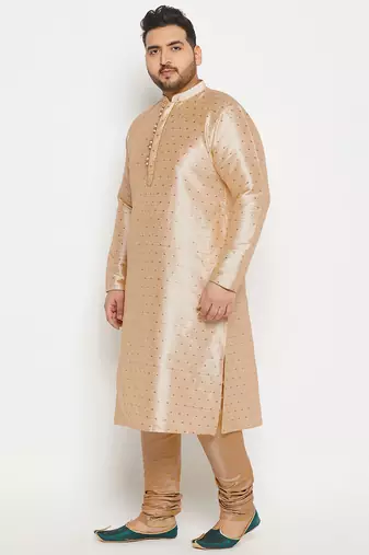 Men's gold silk blend kurta pyjama set