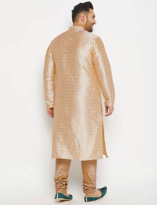 Men's gold silk blend kurta pyjama set 3