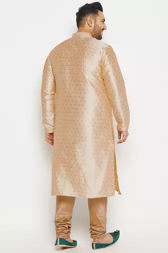 Men's gold silk blend kurta pyjama set