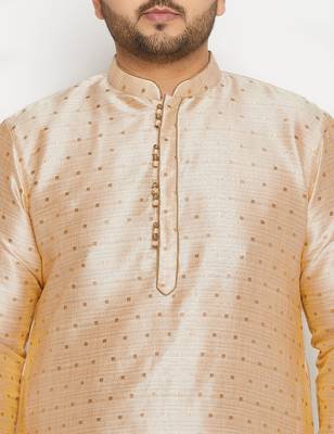 Men's gold silk blend kurta pyjama set 4