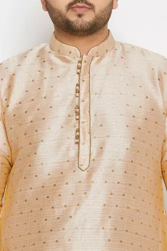 Men's gold silk blend kurta pyjama set