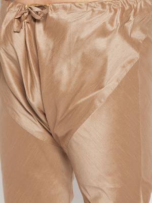 Men's gold silk blend kurta pyjama set 5
