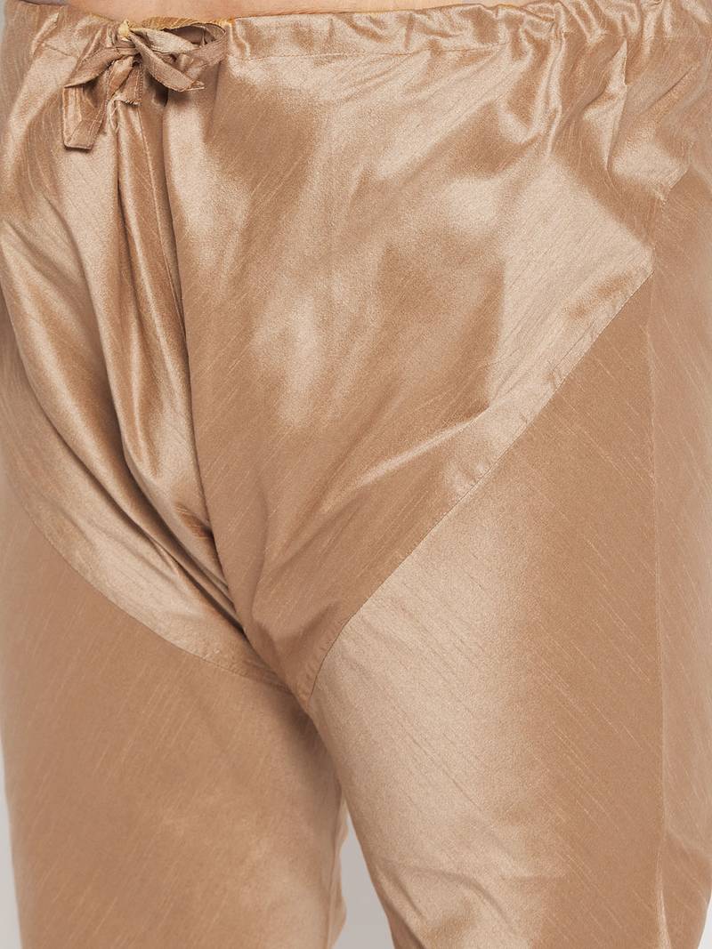 Men's gold silk blend kurta pyjama set