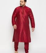 Men's maroon silk blend kurta pyjama set