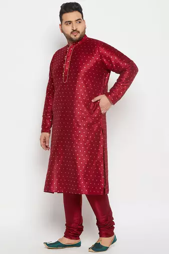 Men's maroon silk blend kurta pyjama set