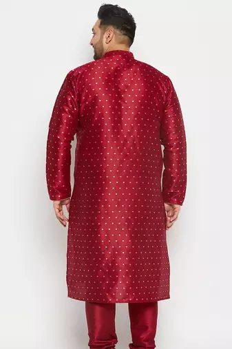 Men's maroon silk blend kurta pyjama set