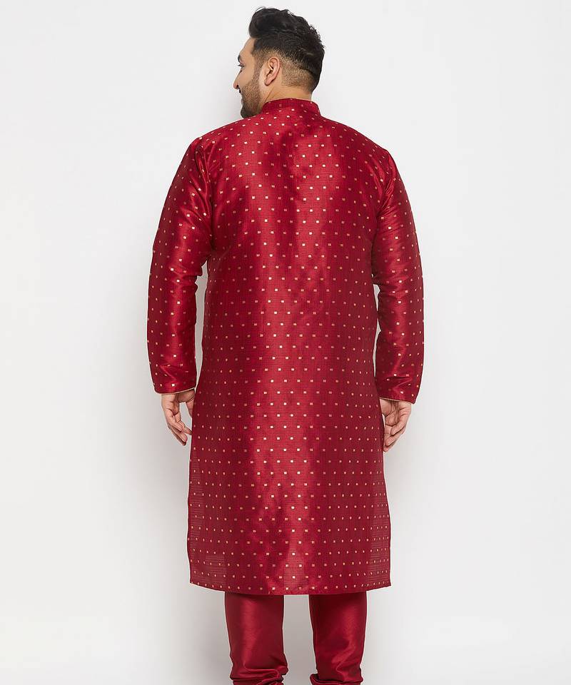 Men's maroon silk blend kurta pyjama set