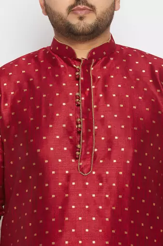 Men's maroon silk blend kurta pyjama set