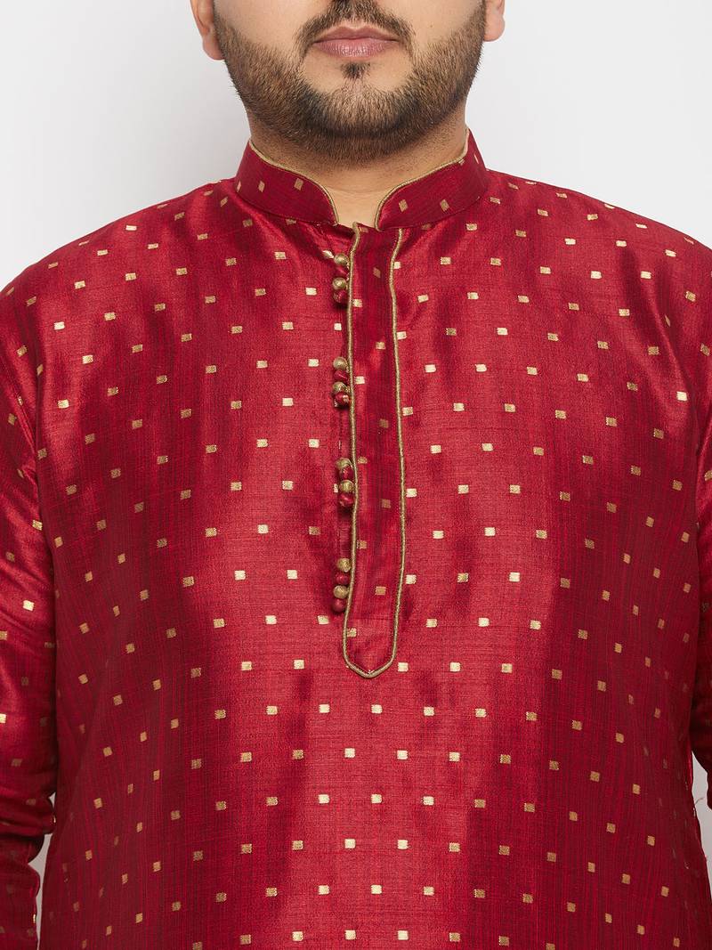 Men's maroon silk blend kurta pyjama set