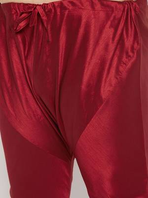 Men's maroon silk blend kurta pyjama set 5