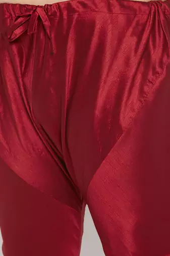 Men's maroon silk blend kurta pyjama set