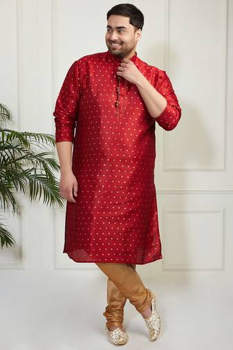 Men's maroon silk blend kurta pyjama set