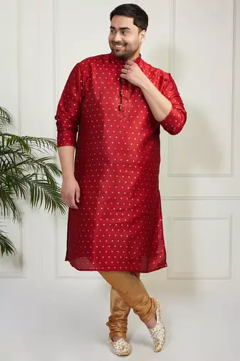 Men's maroon silk blend kurta pyjama set