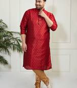 Men's maroon silk blend kurta pyjama set