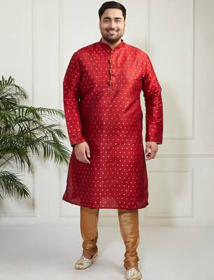 Men's maroon silk blend kurta pyjama set 2
