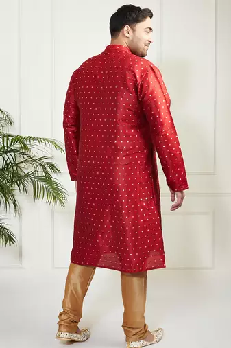 Men's maroon silk blend kurta pyjama set