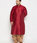 Men's maroon and rose gold silk blend kurta and dhoti set