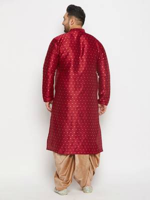 Men's maroon and rose gold silk blend kurta and dhoti set 3