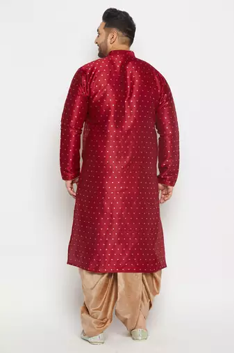 Men's maroon and rose gold silk blend kurta and dhoti set