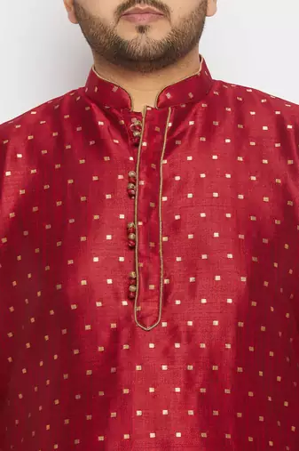 Men's maroon and rose gold silk blend kurta and dhoti set