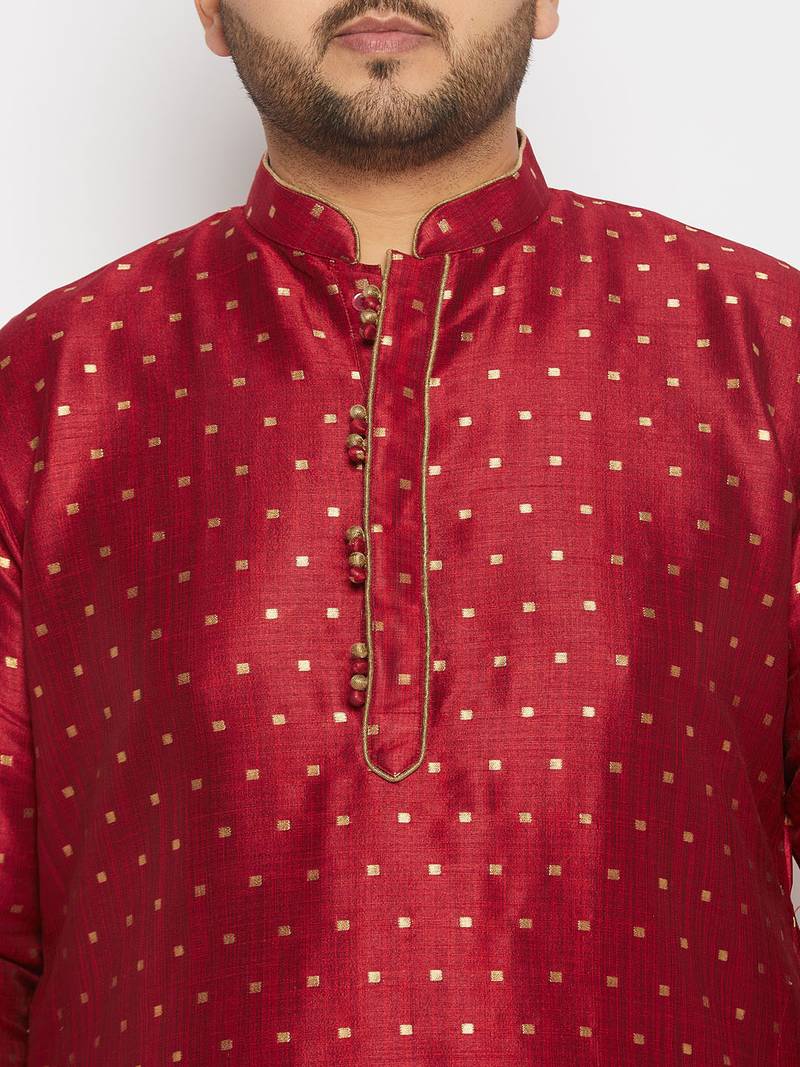 Men's maroon and rose gold silk blend kurta and dhoti set