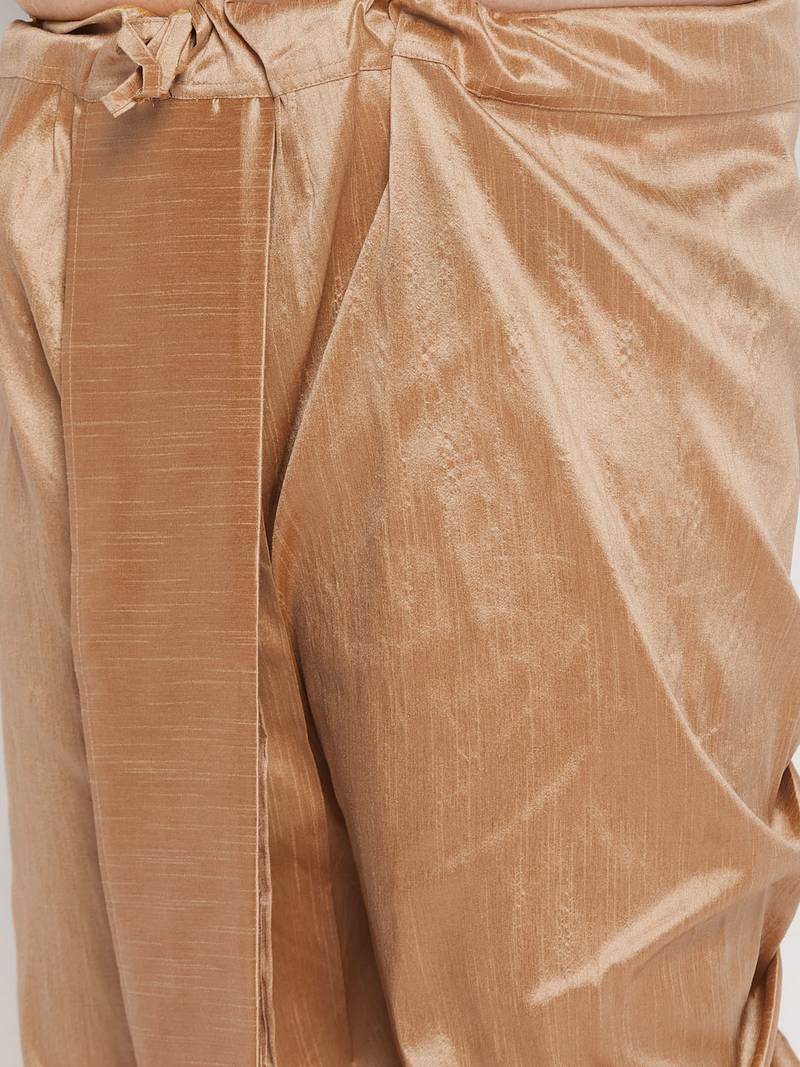 Men's maroon and rose gold silk blend kurta and dhoti set