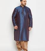 Men's blue and rose gold silk blend kurta and dhoti set