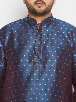 Men's blue and rose gold silk blend kurta and dhoti set 4