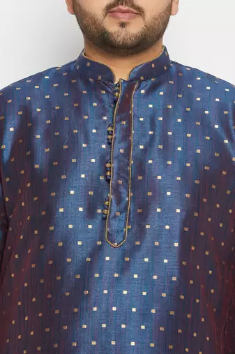 Men's blue and rose gold silk blend kurta and dhoti set